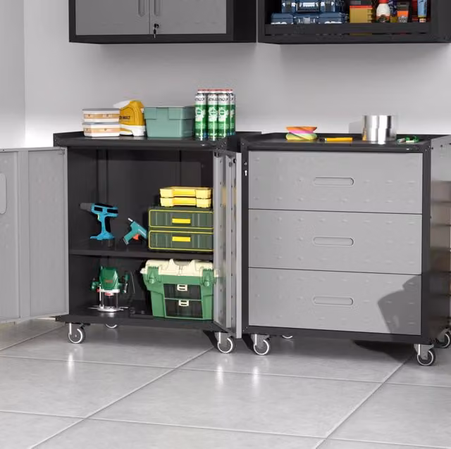 Armadio portautensili in metallo con ruote e 3 cassetti 75 x 42 x 88 cm nero/grigio