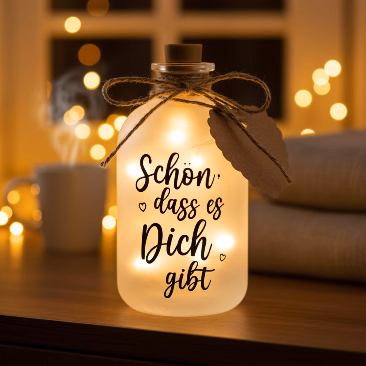 Bottiglia LED con scritta, 500 ml, luce bianco caldo, bottiglia regalo