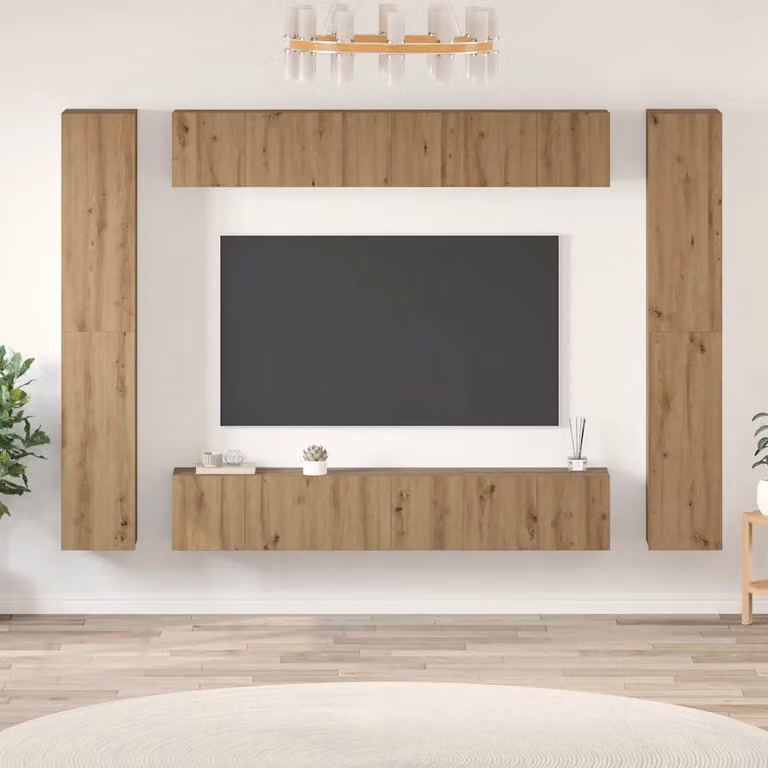 Set mobile TV vidaXL in legno ingegnerizzato Rovere artigianale, colore marrone, L: 90,0 cm, P: 30,0 cm, H: 30,0 cm