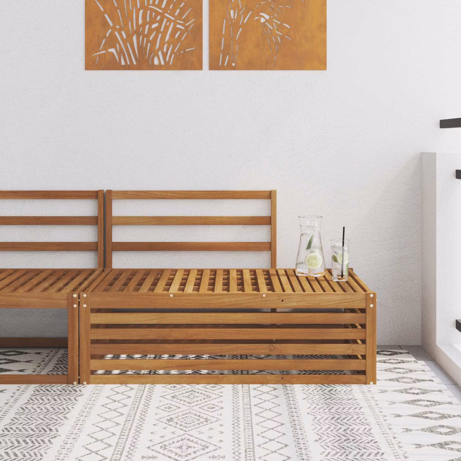 vidaXL Divano da esterno moderno in legno di acacia marrone con cuscini inclusi L: 115 cm, P: 83 cm, H: 73 cm