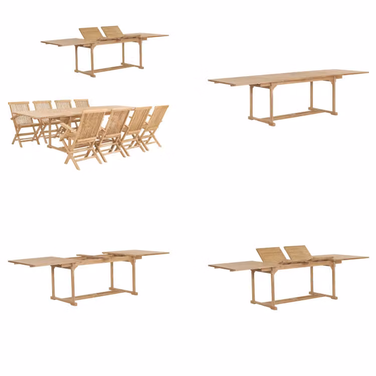 vidaXL Set da pranzo da giardino 9 pezzi 180 280 x 100 x 75 cm in legno massiccio di teak - Set di mobili da giardino - Set di mobili da giardino - Tavolo e sedie da giardino - Tavoli e sedie da giardino