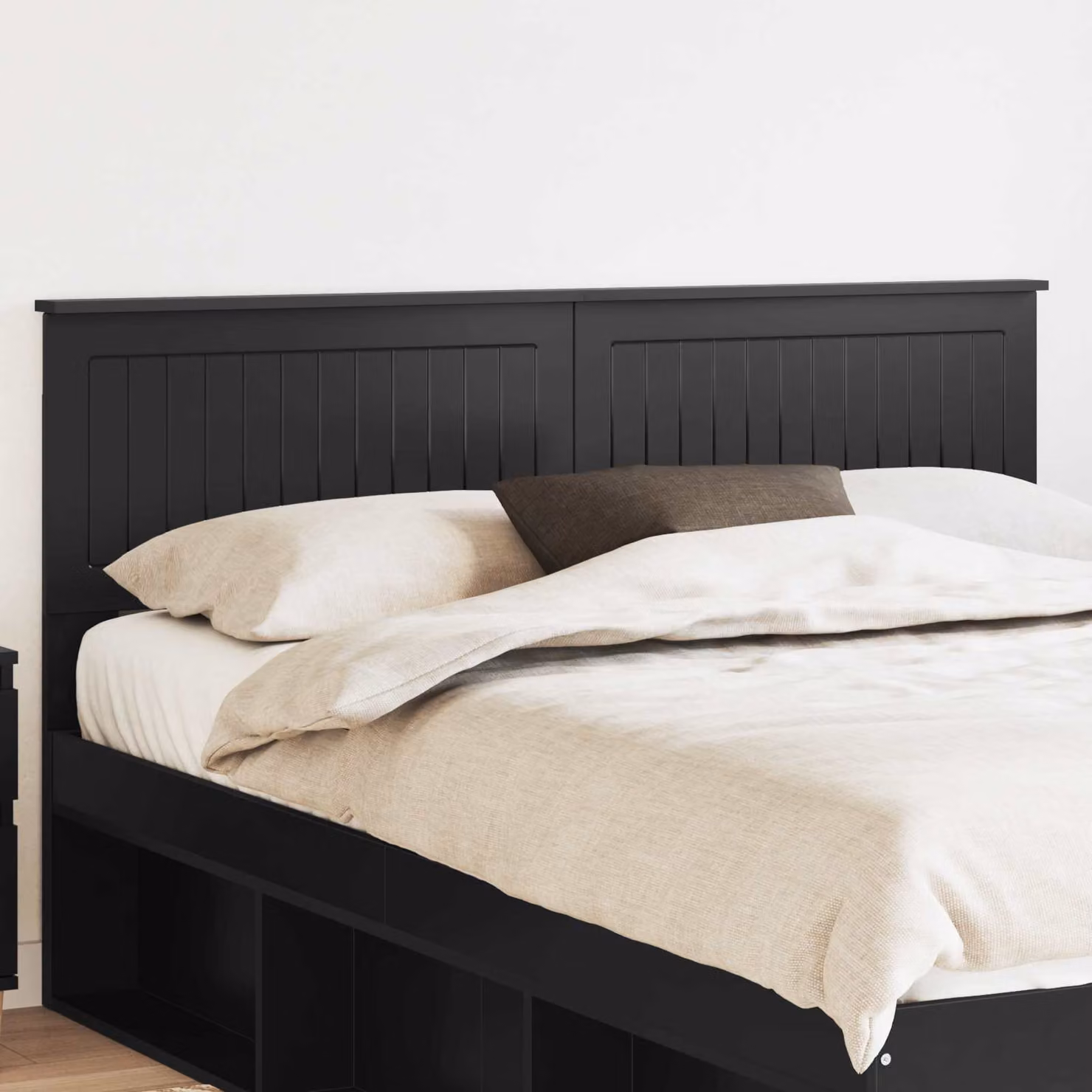 Testiera per letto moderna vidaXL in legno ingegnerizzato nero con scomparti laterali L: 153 cm, H: 90 cm, P: 7 cm