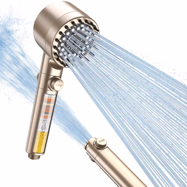 Doccia con 4 tipi di getto, filtro anticalcare a 15 strati, risparmio idrico, alta pressione, per bagno