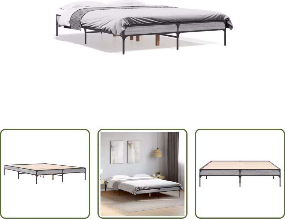 The Living Store Rete da letto Grey Sonoma 135x190 cm Materiale a base di legno e metallo