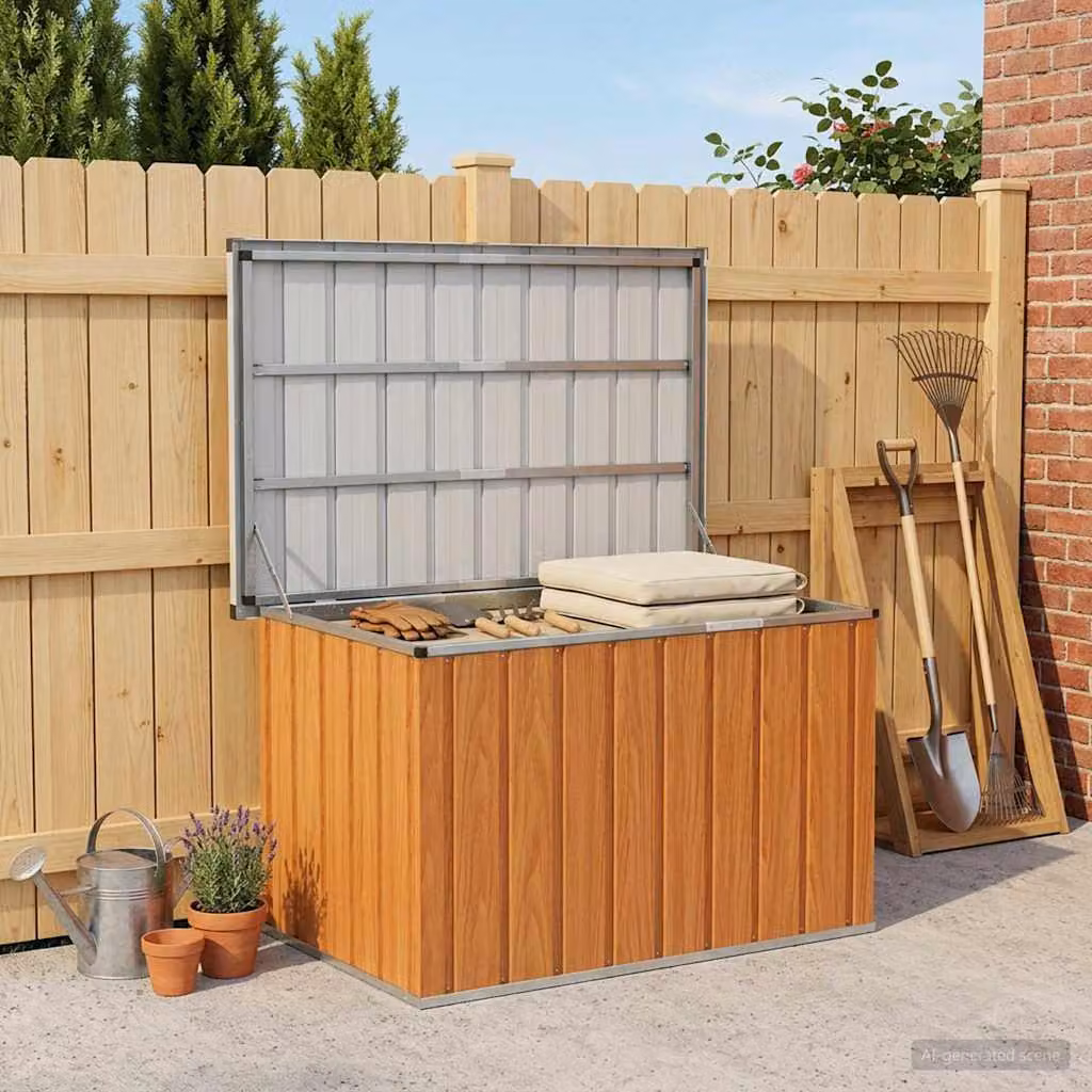 vidaXL Scatola di stoccaggio esterna in legno marrone L 109 cm x P 67 cm x H 65 cm