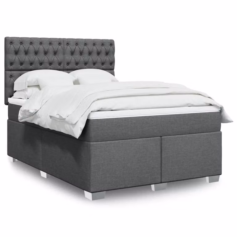 vidaXL Giroletto a Molle con Materasso Ibrido in Tessuto Grigio e Bianco L/P/H: 160 x 200 cm