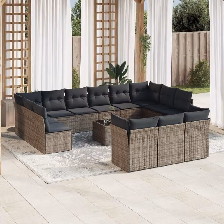 Maison Exclusive - Set Divani da Giardino 14pz con Cuscini in Polyrattan Grigio