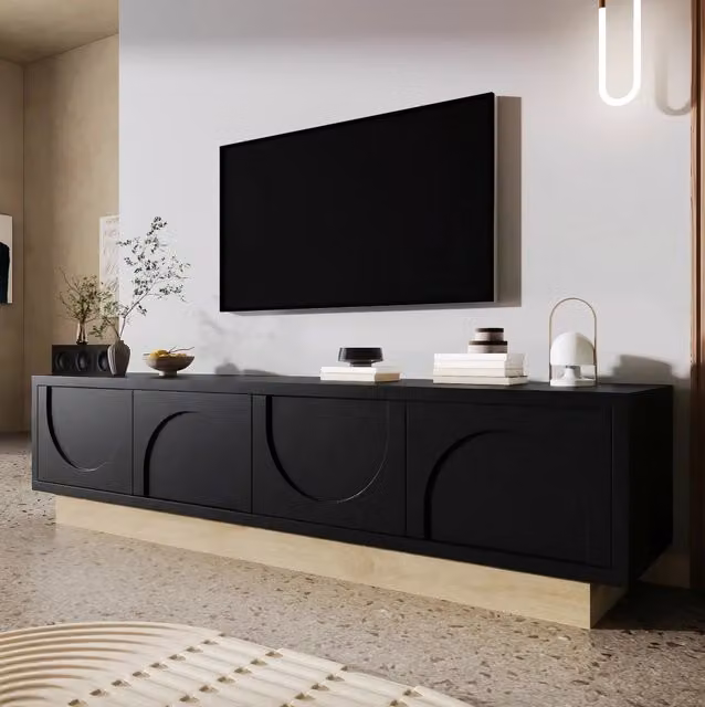 Mobile TV 175 x 40 x 41,5 cm nero in MDF con 4 ante e gestione dei cavi
