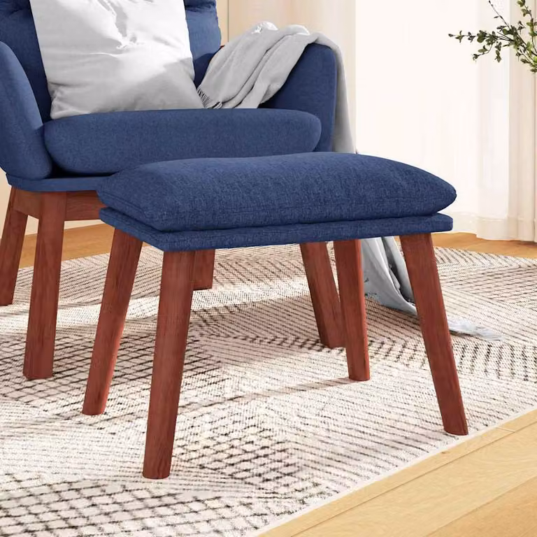 Poggiapiedi vidaXL in tessuto blu con struttura in legno, L 45 cm x P 29,5 cm x H 35 cm