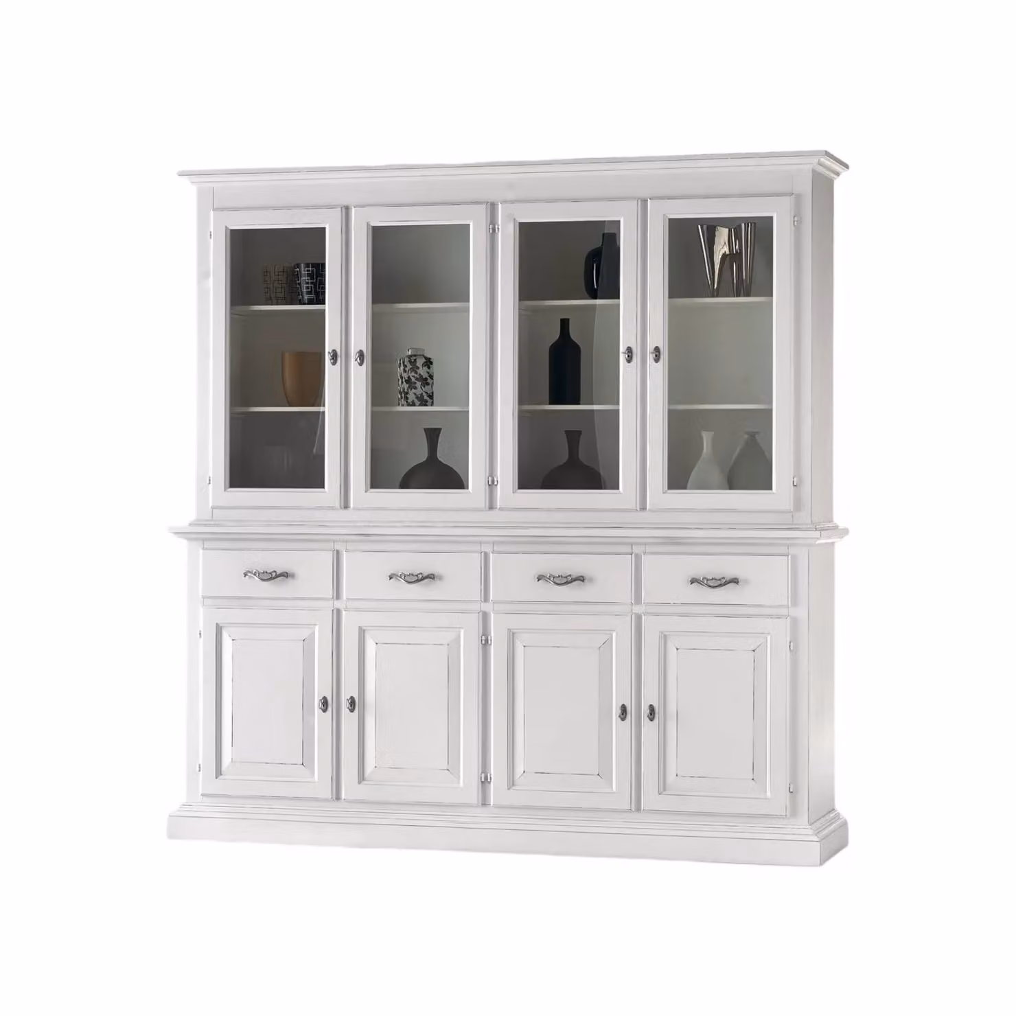 Cristalliera shabby chic Mobili 2G in legno e vetro con ante in vetro, colore bianco, L: 222 cm, P: 51 cm, H: 226 cm – 1