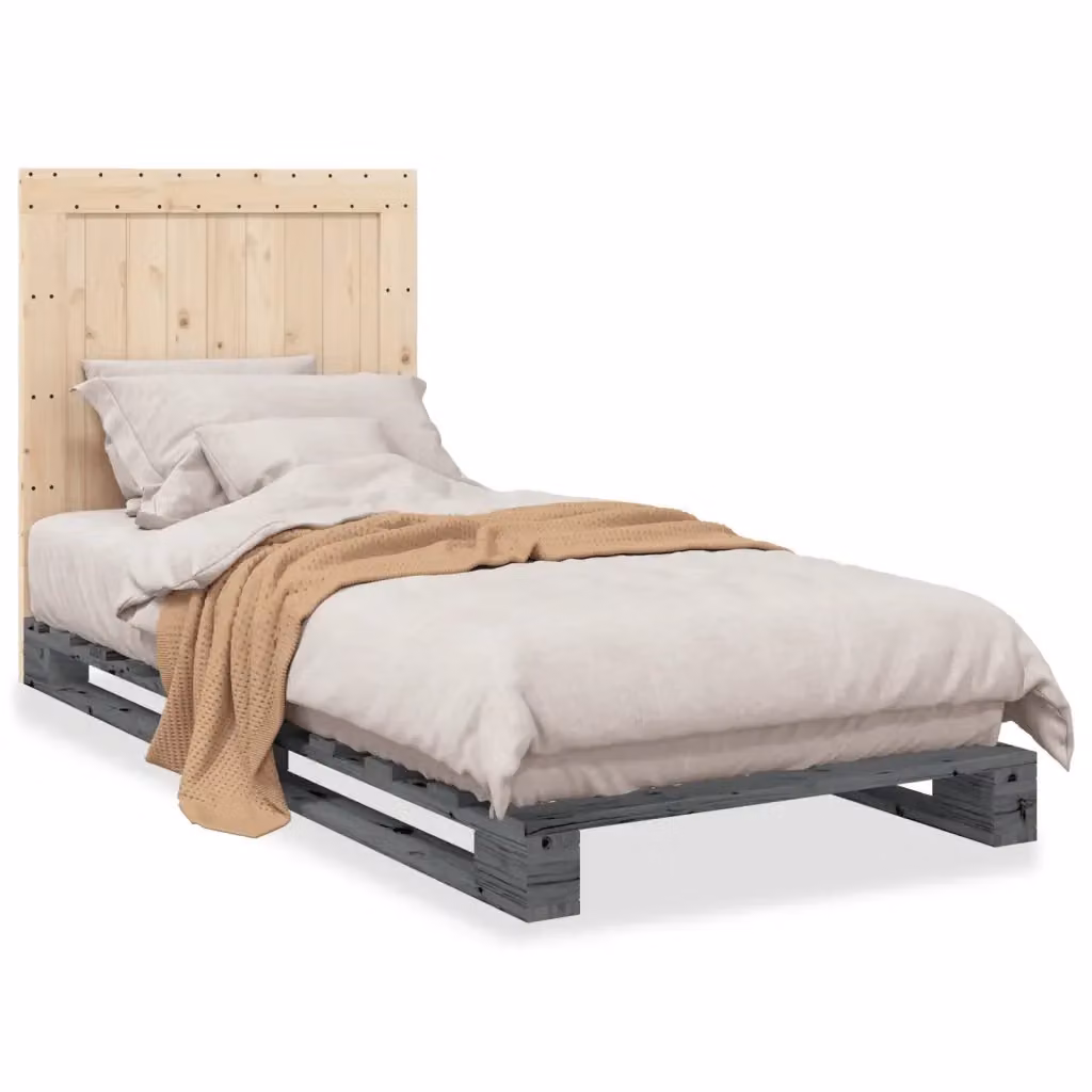 Giroletto con Testiera Grigio vidaXL in Legno Massello di Pino, L 90 cm x P 200 cm – 2