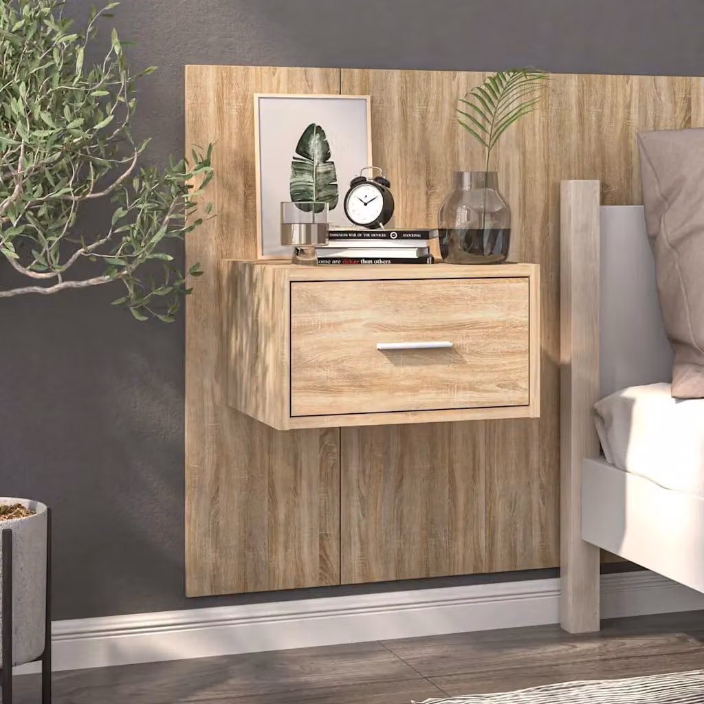 Comodino a parete vidaXL in legno Rovere Sonoma, moderno, marrone/beige, L: 80,0 cm, P: 32,5 cm, H: 48,5 cm