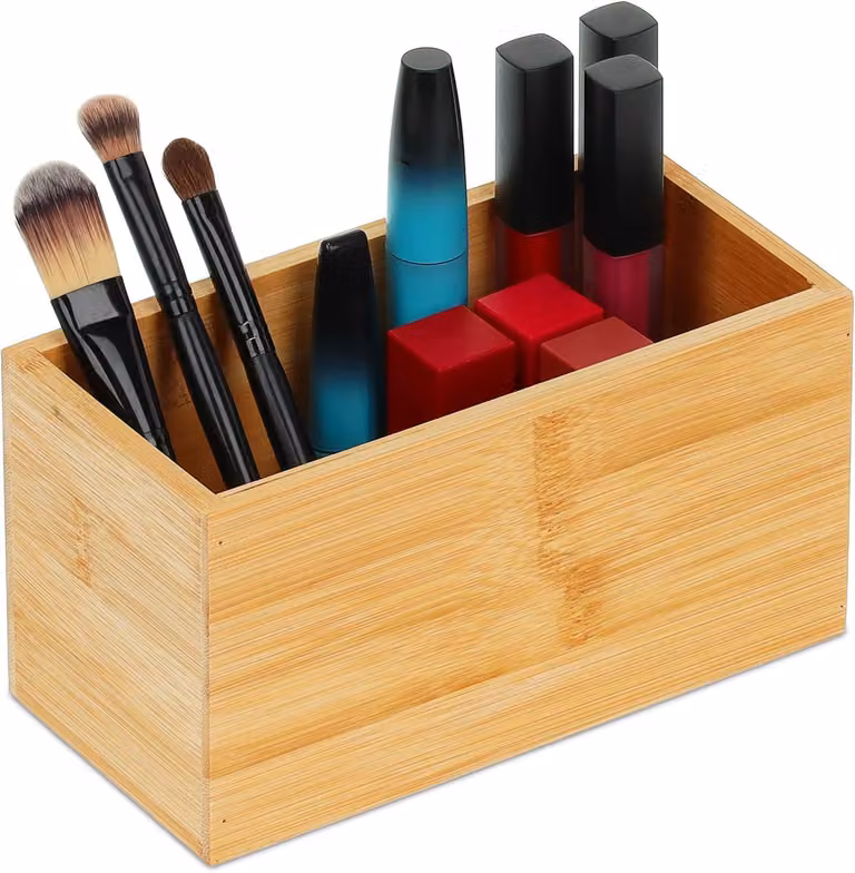 Contenitore in bambù - Piccolo contenitore portaoggetti - 9,5x18x9 cm - Ideale per: trucco, scrivania, cucina, bagno, toeletta - Colore: naturale