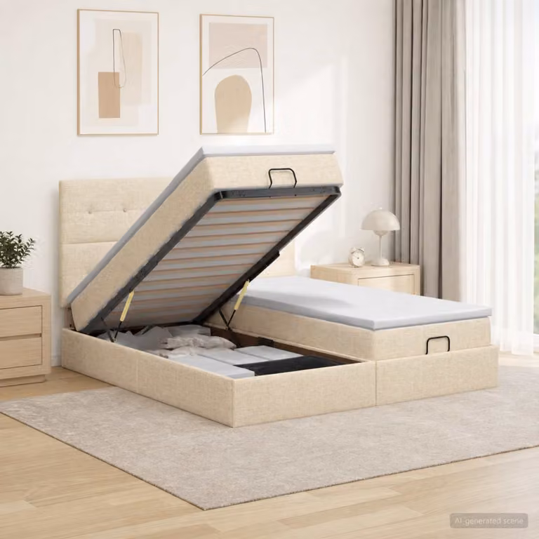 Letto Ottomano con Materasso e LED vidaXL, Colore Beige, L/P/H: 200 x 200 x 88 cm