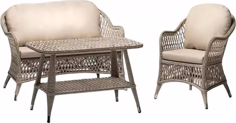 Gartenmöbel Sofa 2 Sitzer Beige Robuste Garten Rattan Garnitur Couchtisch Sessel