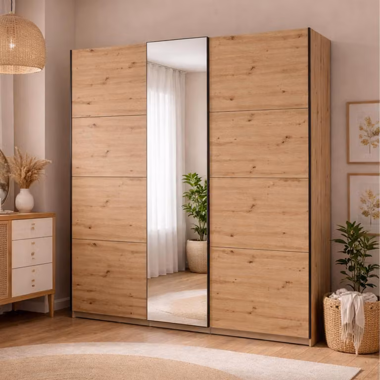 Dmora Guardaroba Grande Porlezza 195x218h cm Marrone Rovere Nodi, Appendiabiti 2 Ripiani