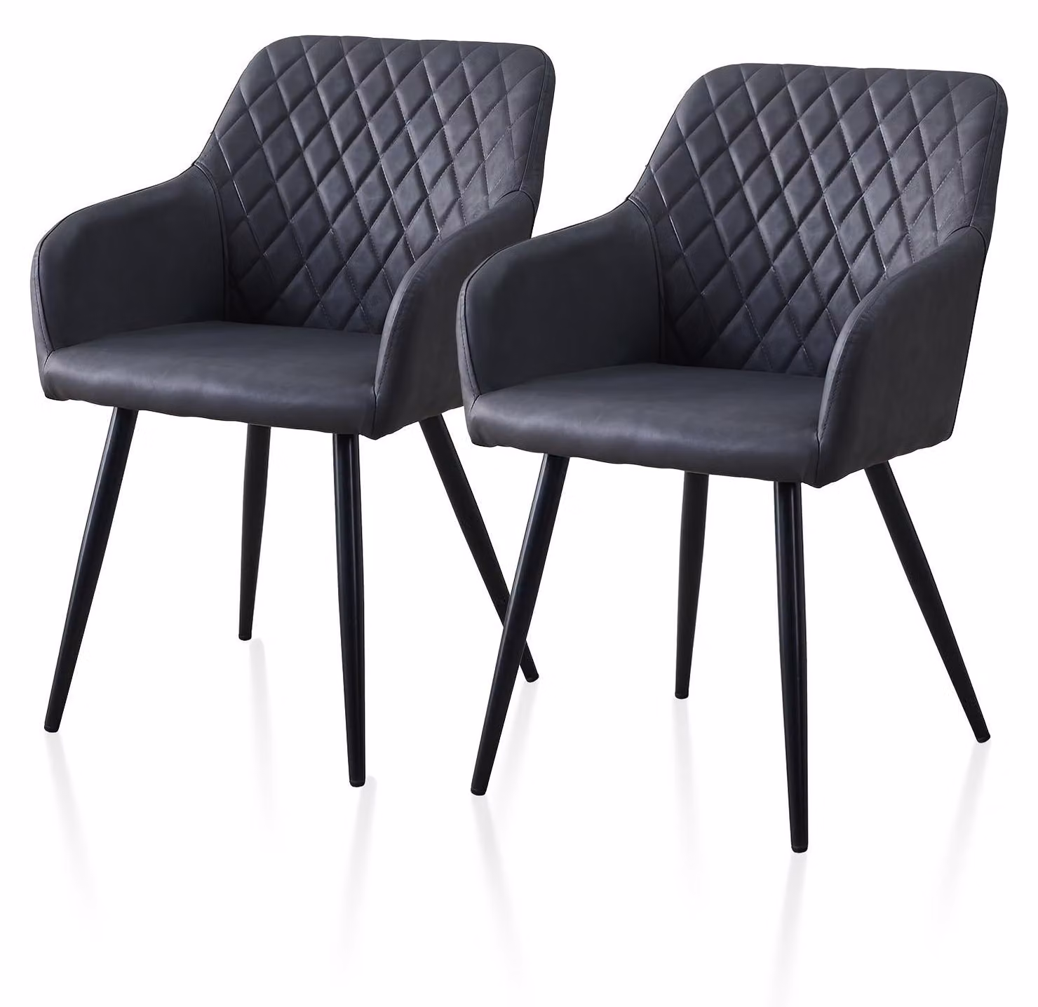 Sedia a schienale alto - Sedia da pranzo - Sedia con braccioli - Sedia - Sedia rivestita in ecopelle - Set da 2 - Grigio scuro - Imbottitura in memory foam