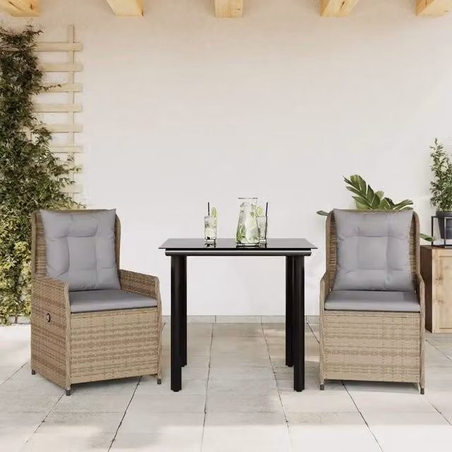 Set da Pranzo da Giardino 3 pz con Cuscini Beige in Polyrattan 3262875