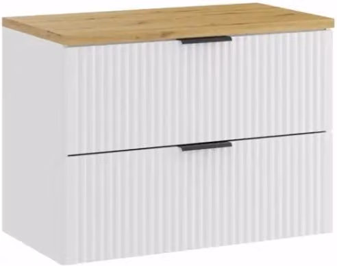 Set da bagno NOXERA 80 cm – Mobile sospeso bianco alpino con piano per lavabo in rovere chiaro