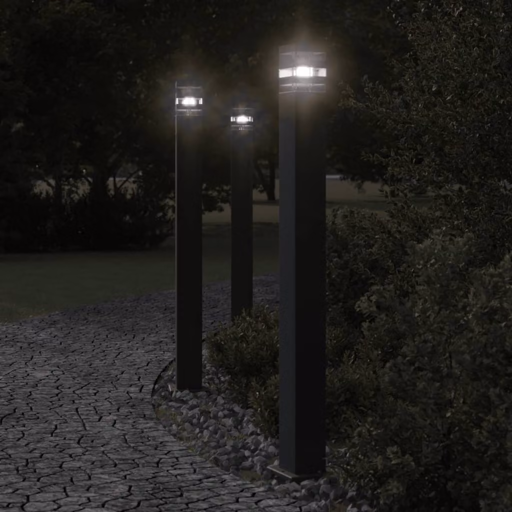 Set di 3 lampade da terra per esterni vidaXL in alluminio e plastica, colore nero, Altezza: 110 cm