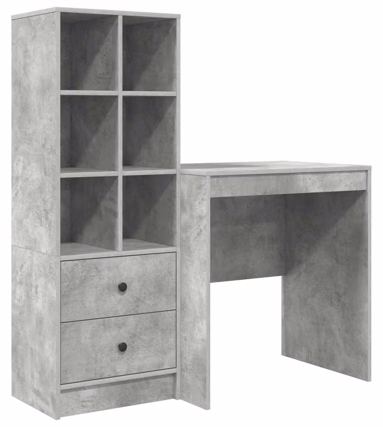 Scrivania con cassetto con lo scaffale 2 pcs Grigio cemento