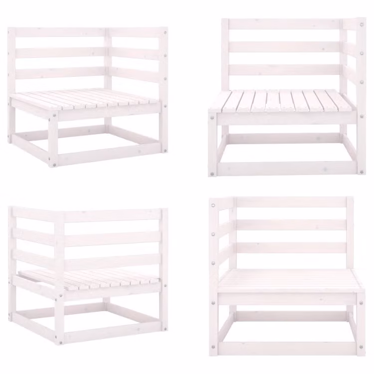 vidaXL Divano ad angolo da giardino in legno massiccio di pino bianco - Divano ad angolo - Divano ad angolo in legno - Divani ad angolo in legno