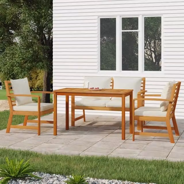 Set da Pranzo Giardino 4pz con Cuscini Legno Massello di Acacia 3154978