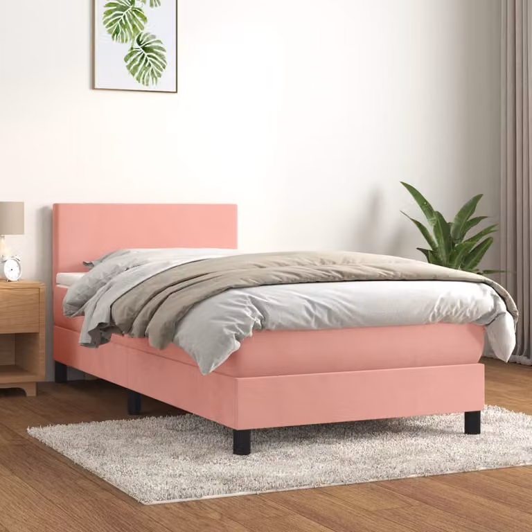 vidaXL Letto Ibrido con Giroletto a Molle e Materasso in Velluto Rosa e Bianco L/P/H: 200 x 90 x 78 cm