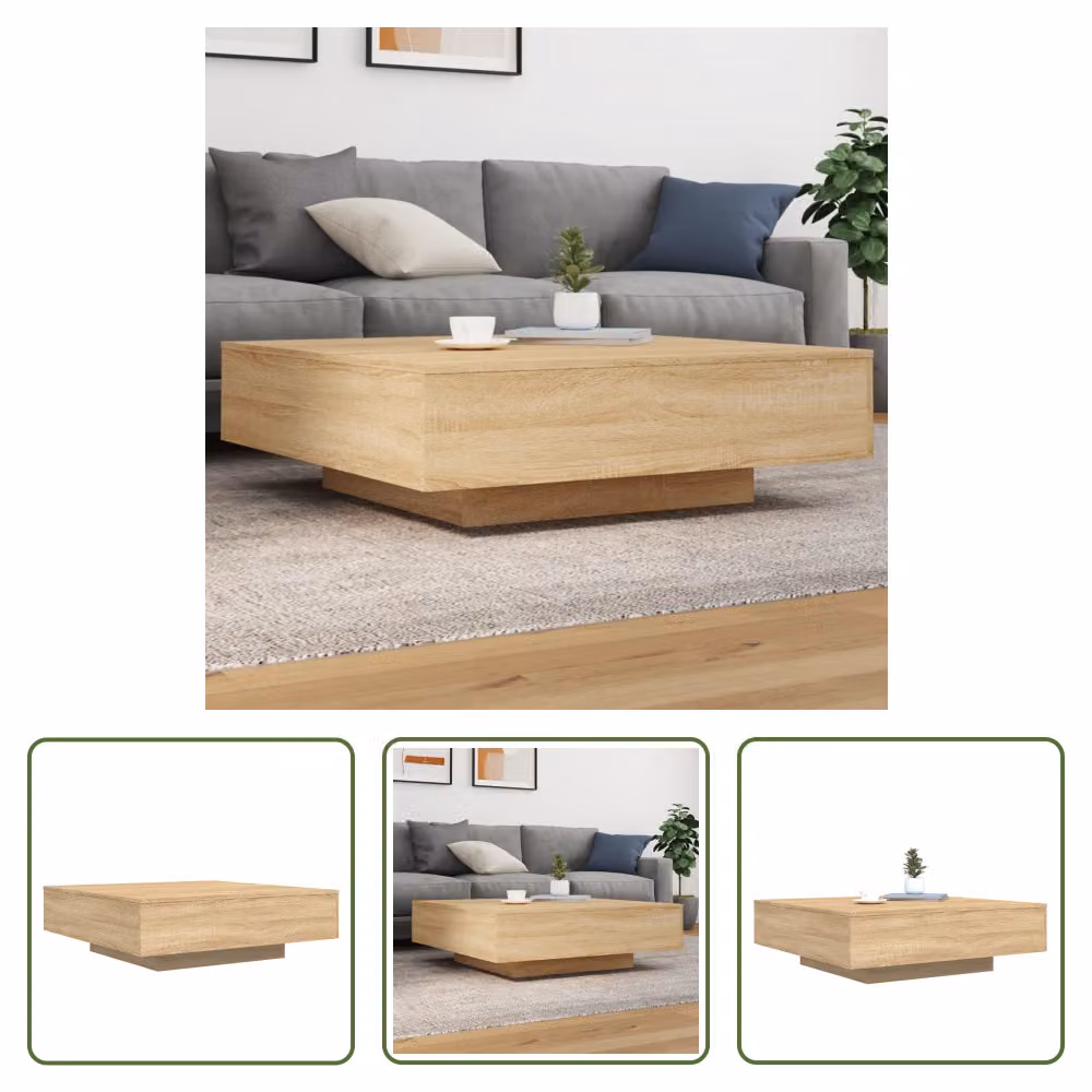 The Living Store tavolino in rovere Sonoma 100x100x31 cm materiale a base di legno