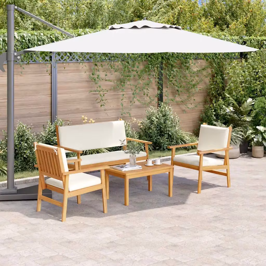 Set Divano da Giardino vidaXL 4 pz in Legno di Acacia Marrone e Beige con Cuscini e Tavolino
