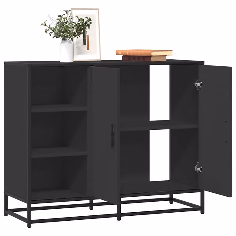 Credenza stile industrial vidaXL in metallo e MDF nera L: 92 cm, P: 35 cm, H: 76 cm