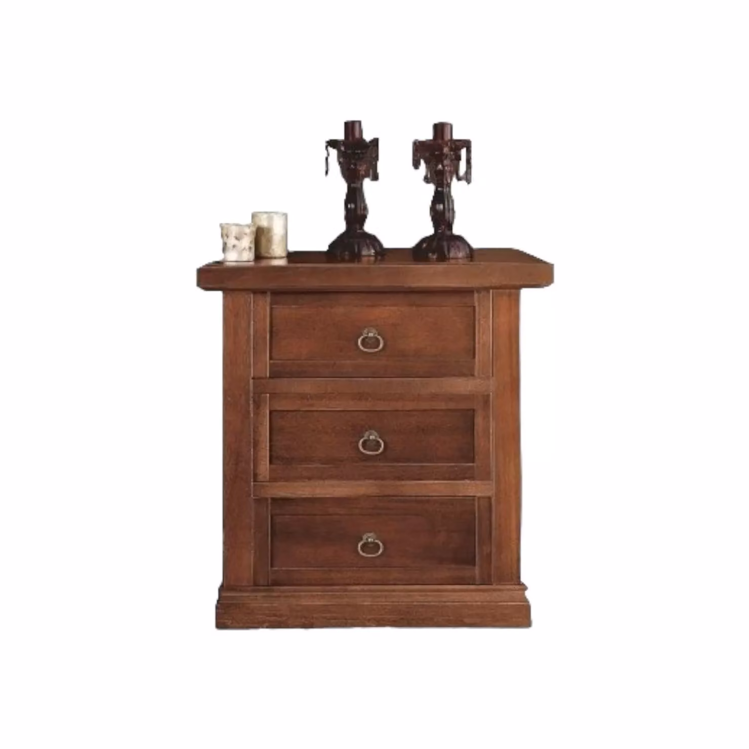 Comodino in legno stile arte povera con 3 cassetti Mobili 2G color noce L: 64 cm, P: 35 cm, H: 62 cm – 1