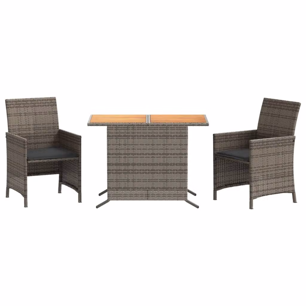 Set da Bistrò 3 pz con Cuscini Grigio in Polyrattan
