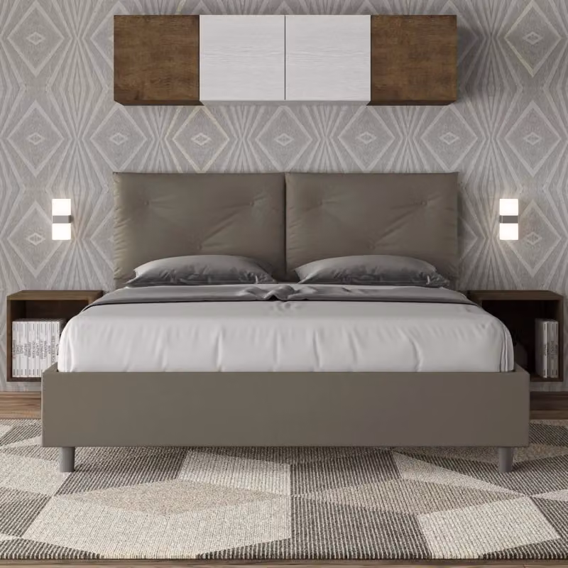 Letto matrimoniale imbottito Appia Ityhome con contenitore in similpelle color cappuccino L: 160 cm, P: 222 cm, H: 110 cm – 2