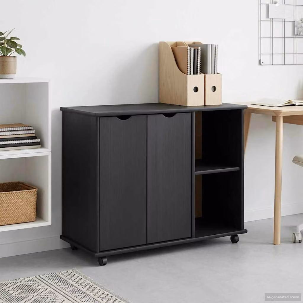 Carrello mobile con ruote vidaXL in legno di pino, Grigio, L: 100 cm, P: 39 cm, H: 65,5 cm