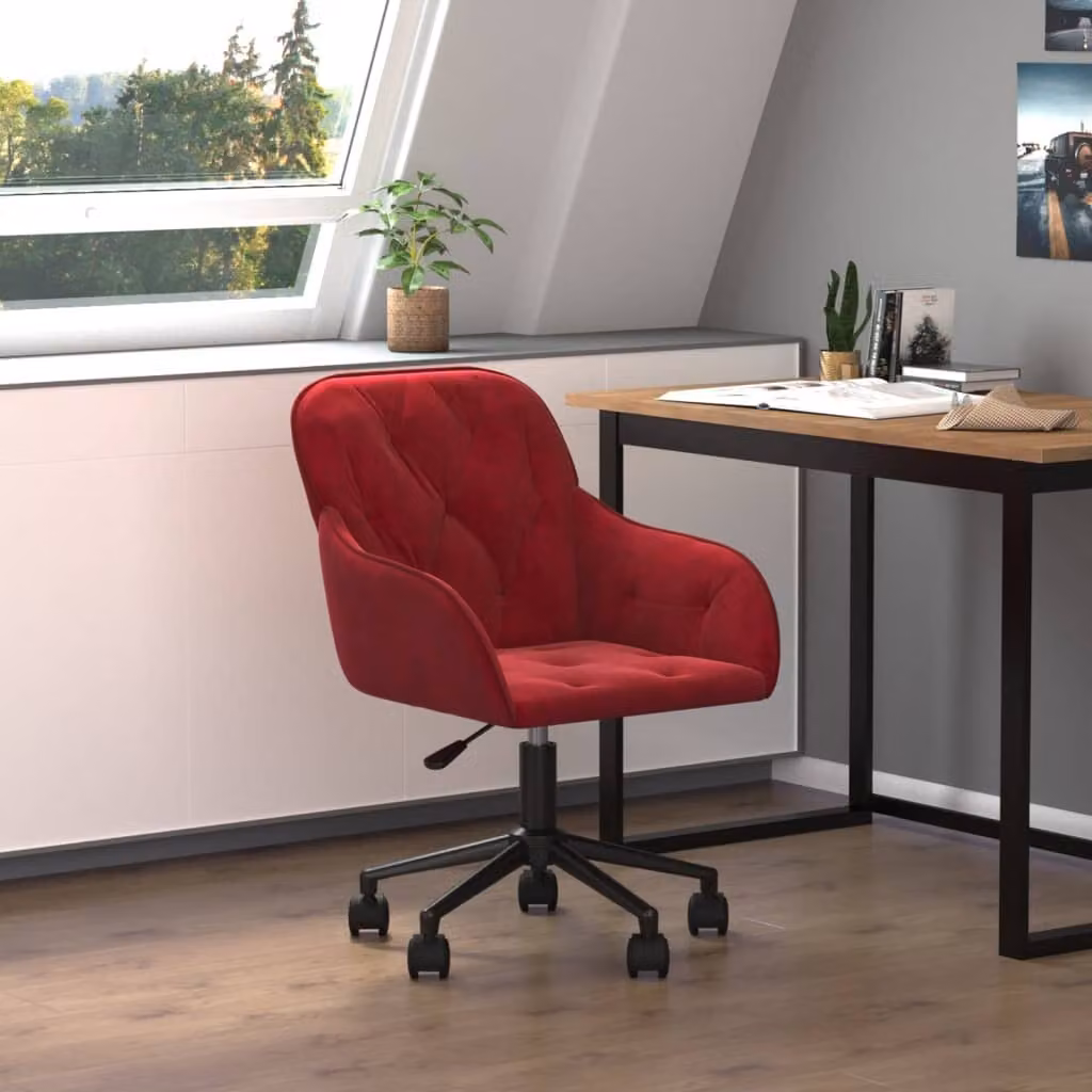 The Living Store Sedia da ufficio girevole in velluto rosso vino