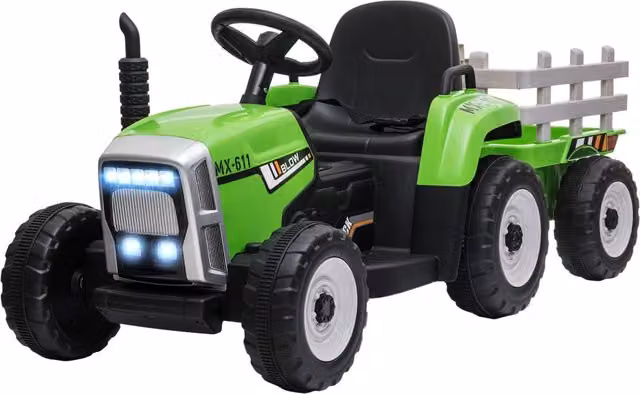 EasyComfort Trattore Elettrico per Bambini 3-6 Anni con Rimorchio Rimovibile, Batteria 12V e Telecomando, Verde