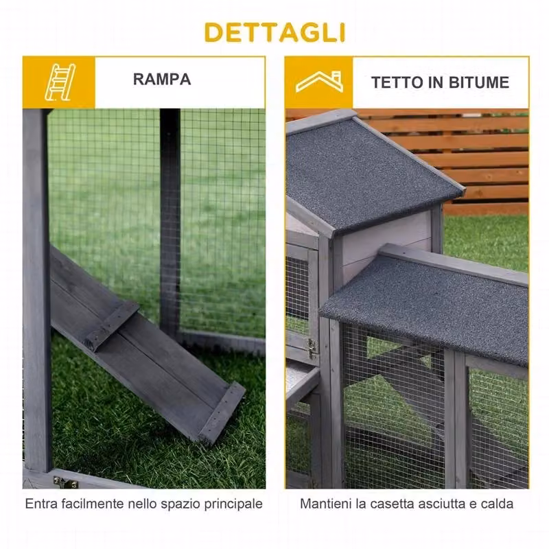 Conigliere da esterno PawHut in legno di abete con casetta e recinto, disponibile in bianco o grigio – 2