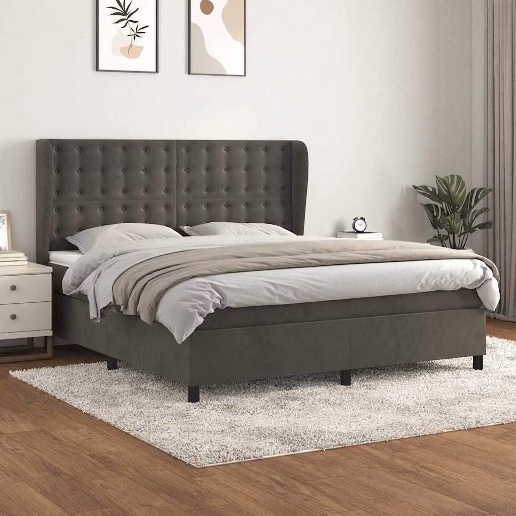 vidaXL Giroletto a Molle con Materasso in Velluto Grigio L/P/H: 160 x 200 x 128 cm – 1