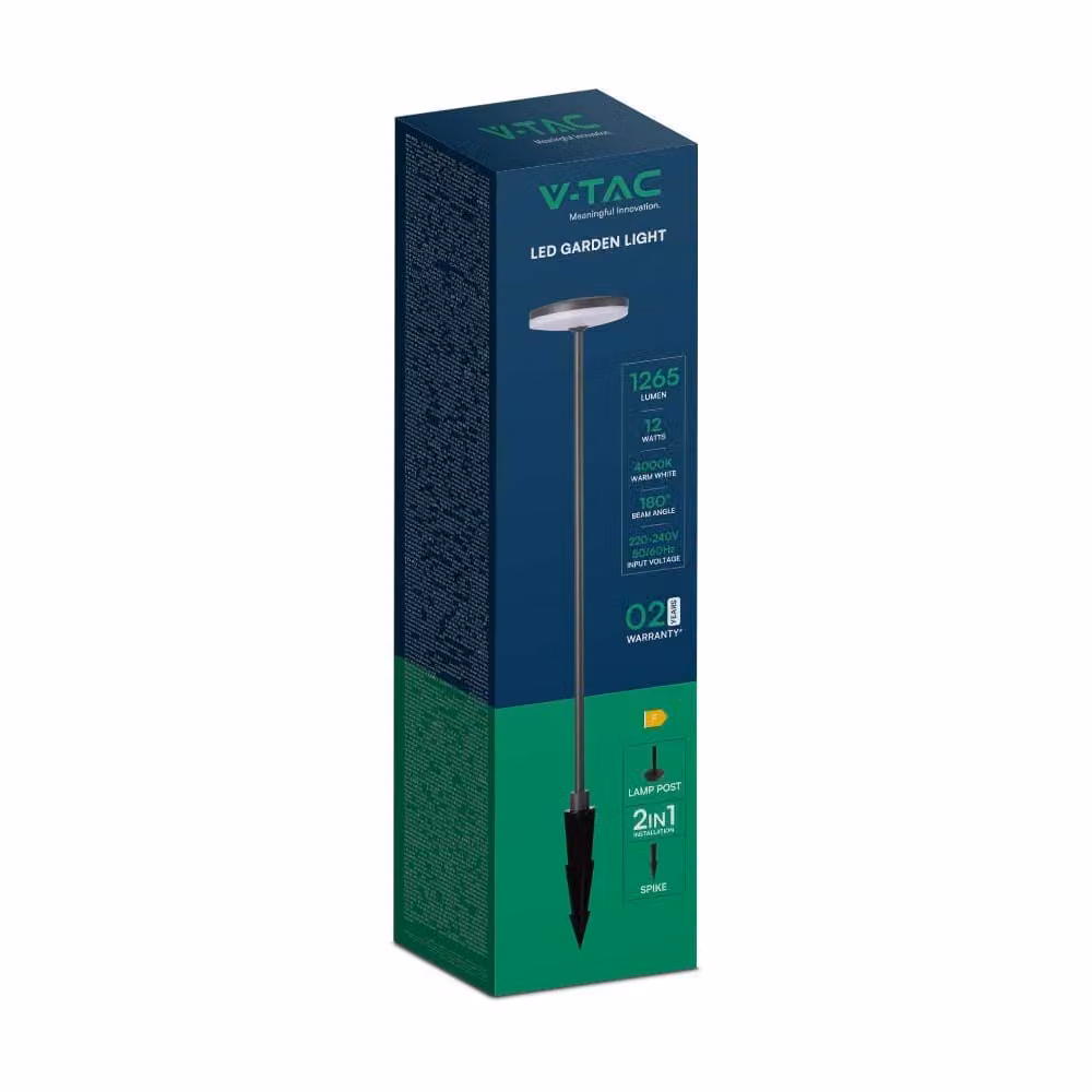 V-TAC VT-1160 Lampada led da Giardino 12W con picchetto lampioncino viale segnapassi colore antracite h80cm luce 4000k IP65 sku 10426