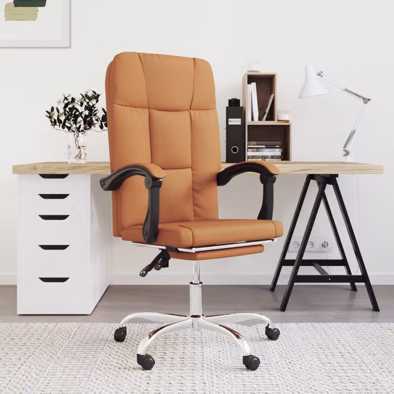 The Living Store Sedia da ufficio con funzione reclinabile in Pelle finta marrone