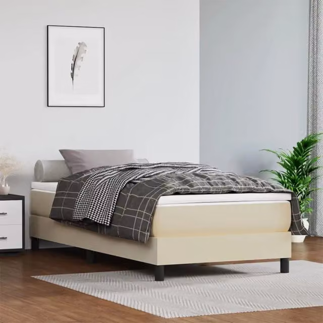 Giroletto a Molle con Materasso-Struttura Letto Crema 100x200 cm in Similpelle 483652