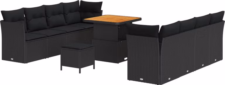 Set Divano da Giardino 11 pcs Nero polyrattan