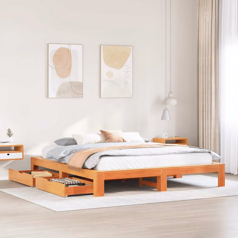 vidaXL Giroletto in legno di pino marrone cera con doghe piatte L/P/H: 201.5 x 180 x 221.5 cm