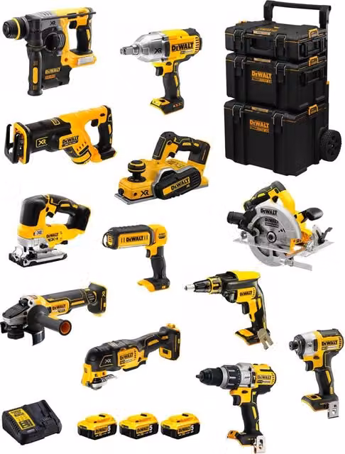 Kit utensili DeWALT DWK1203 con batterie ricaricabili da 5,0 Ah e caddy, colore giallo
