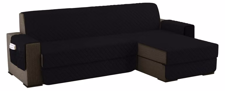 Copertura per divano a forma di L, 200 cm, impermeabile, reversibile, con cuscino, colore nero