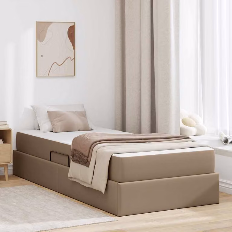 Letto con contenitore e 2 materassi ibridi vidaXL in ecopelle color cappuccino, L/P/H: 190 x 90 x 43,5 cm