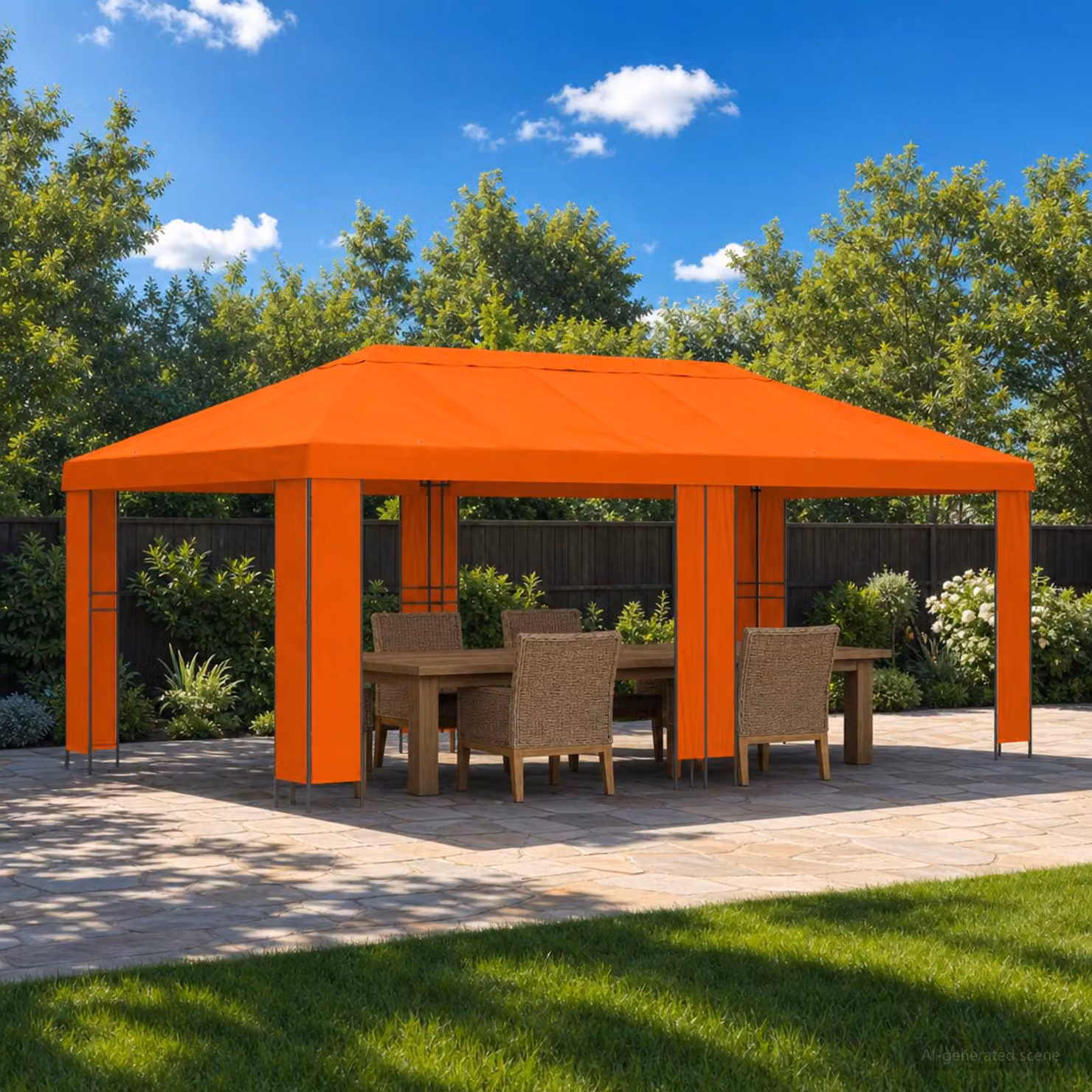 Gazebo da giardino vidaXL in acciaio galvanizzato e poliestere, Arancione e Nero, L: 600 cm, P: 300 cm, H: 276,5 cm