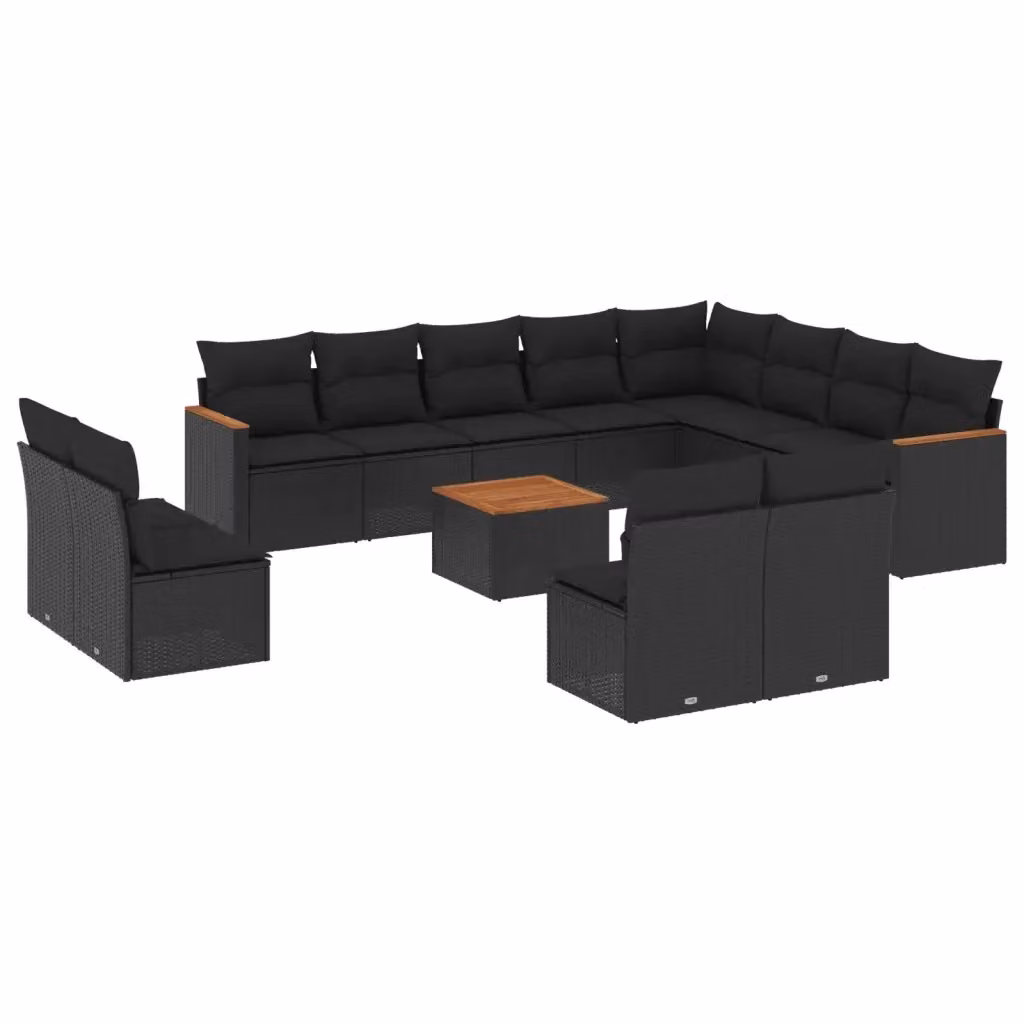Set di divani da giardino VIDAXL in polyrattan nero con 13 pezzi e cuscini inclusi – 2