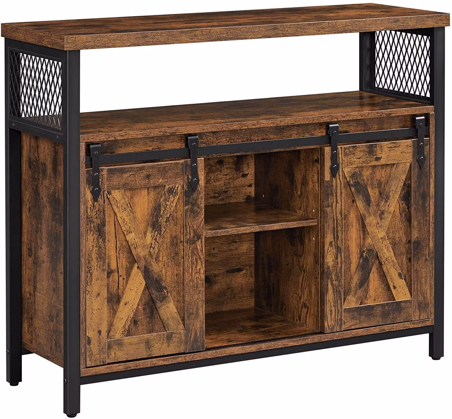 Cassettiera - Leobert - Marrone Rustico/Nero - 100 X 33 X 80 Cm
